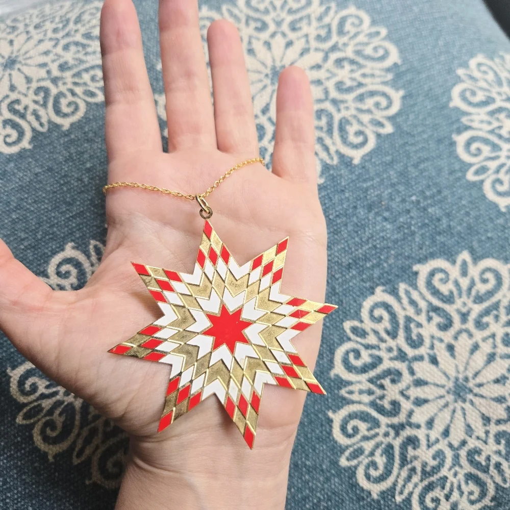 Vintage Bohemian Oversized Red & Gold Star Ornate Boho Necklace